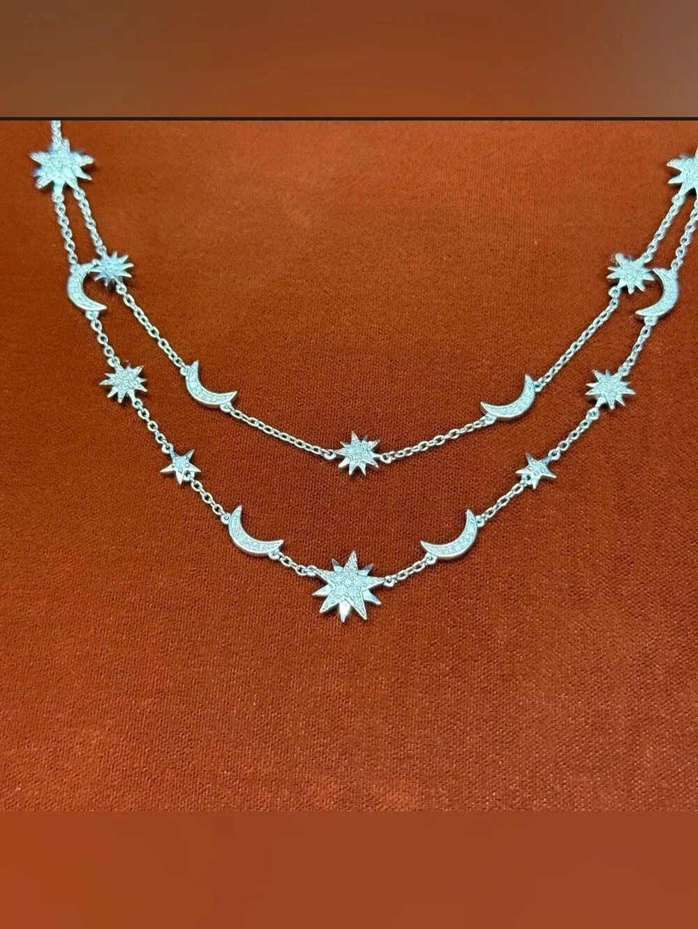 Sterling Silver Rising Star & Moon 1.00 TCW Diamond Necklace